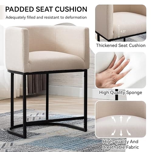 RIVOVA Contemporary Cream Linen Bar Stools Set of 3, 24" Upholstered Fabric Counter Height Barstools Kitchen Counter Island Stools with Screwed Together Black Metal Base thumbnail 5