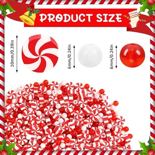 UPINS 1500Pcs Christmas Red and White Beads for Jewelry Making Xmas Candy Polymer Clay Beads for Holiday Necklace Bracelet Earring Craft and Christmas Tree Ornaments thumbnail 3
