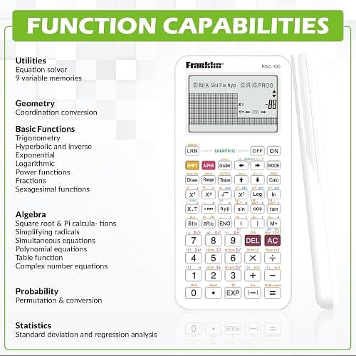 Franklin Scientific Graphing Calculator with 3 Operating Modes - Scientific Calculator Includes 20 Built-in graphs - Ideal for Beginner and Advanced Courses with Protective Cover - White thumbnail 5