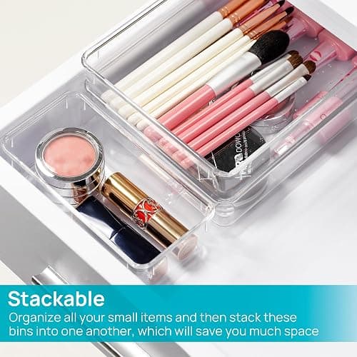 Vtopmart 25 PCS Plastic Clear Drawer Organizer, Acrylic Desk Drawer organizers, Organization and Storage for Makeup, Bathroom, Office, kitchen, Bedroom thumbnail 7