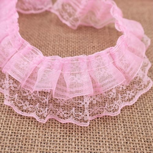 Lace Ruffle Trim for Crafts 1-5/8"x5yd 2-Layer Pleated Edge Lace Ribbon (Pink) thumbnail 6