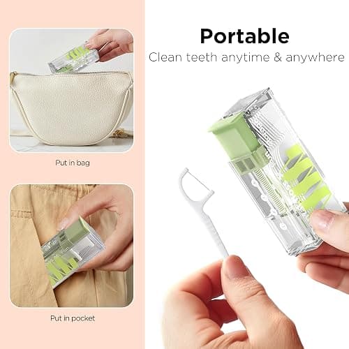Dental Floss Picks with 2025 Design Case, Floss Pick Dispenser Refillable, Automatic Floss Picks Organizer with Floss Sticks 10 Count (Green) thumbnail 3