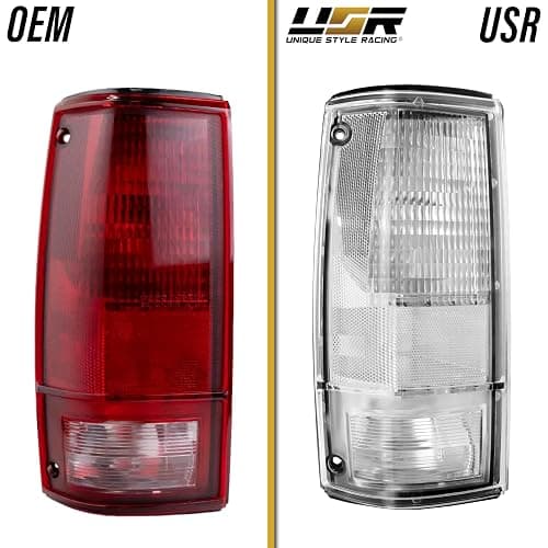 USR 82-93 GMT-400 Tail Light – Rear Tail Lamps (Left + Right) Pair - Compatible with 1982-1993 Chevy S10 Blazer Pickup Truck/Mid-Size SUV all Models - GMC S15 Jimmy (CLEAR TAIL LIGHTS with BULBS) thumbnail 4