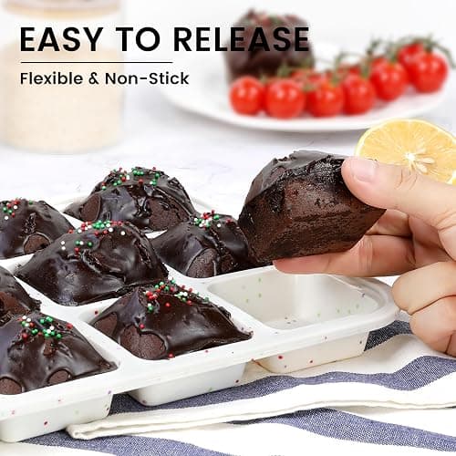 Vinino Silicone Brownie Pan With Dividers, 2 Pack Mini Loaf Pan for Baking Individual, Nonstick 12 Cups Square Muffin Cupcake Pans with Metal Reinforced Frame-Cream thumbnail 5