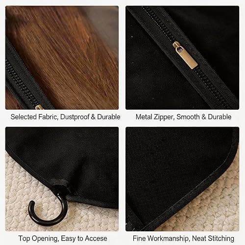 Nenkarn 16Pcs Wig Storage Bags with Hanger, 2 Sizes (23.6"/31.4") Dust-proof & Water-resistant Hair Extension Organizer, Clear Window Hanging Wig Holders for Multiple Wigs, Black & Pink thumbnail 5