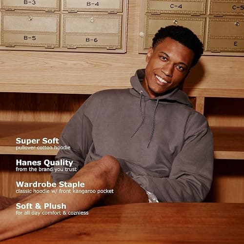 Hanes Men's Hoodie - EcoSmart Fleece Hooded Sweatshirt for Men & Women - Midweight Fleece - Big & Tall Available thumbnail 7