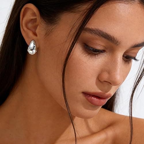 12 Pairs Chunky Silver Hoop Earrings for Women Trendy, Silver Plated Lightweight Thick Open Twisted Stack, Non Tarnish Huggie Hoops Earring Set thumbnail 4