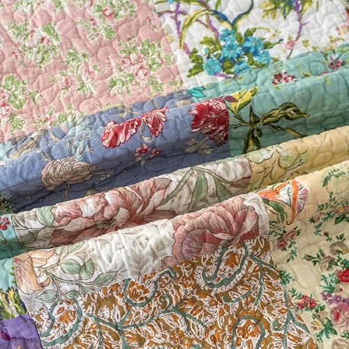 YAYIDAY Quilts Queen Size Patchwork Bedspread Set | 100% Cotton Reversible Breathable Floral Quilted Quilt with Pillow Shams Fit All Season thumbnail 5