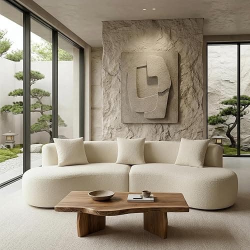 IKAYAA Curved Sofas for Living Room, Modern Boneless Curved Couch Half Moon, No Assembly Couch, White Couch, Round Couch, 4 Seat Curved Sectional Sofa, No Assembly Required, Cream White thumbnail 9