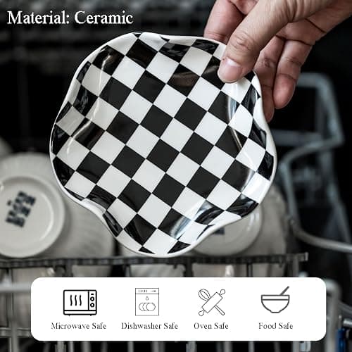 Miamolo Spoon Rest for Stove Top, 5.3in Checkered Spoon Holder Utensil Rest, Ceramic Spoon Rests for Coffee Bar, Kitchen Gadget Cooking Gift for Housewarming - Heat Resistant & Dishwasher Safe thumbnail 4
