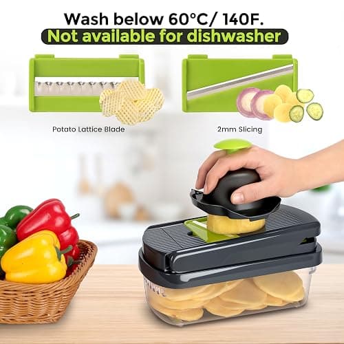 Yusshn Vegetable Chopper,12-in-1 Multifunctional Food Chopper,Professional Onion Chopper with 7 Blades,Vegetable Cutter with Container for Salad,Potato,Carrot,and Garlic; Essential Kitchen Tool(Grey) thumbnail 6