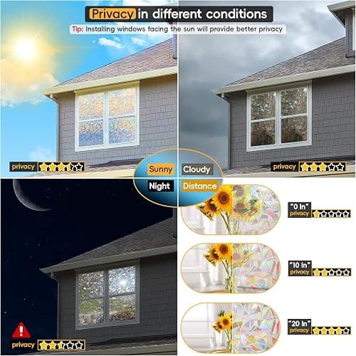 Rainbow Window Privacy Film Decorative, Stained Glass Window Tint for Home, 3D Decals Window Clings for Glass Windows, Static Cling Window Sticker, Suncatcher Window Cover, 23.6 Inch x 157.4 Inch thumbnail 7