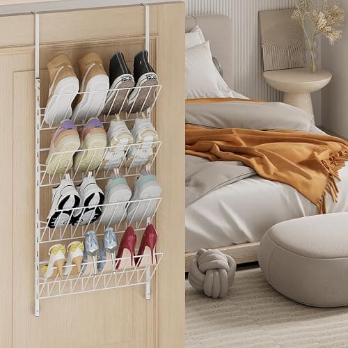 SWTYMIKI Over the Door Shoe Organizer - Adjustable 4 Tier Hanging Shoe Rack Organizer, Metal Heavy Duty Behind Door Storage or Wall Mount Shoes Shelf for Flats, Heels, Sneakers, Boots thumbnail 6