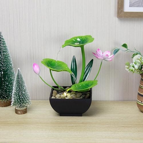 YOQUATE Water Fountain Indoor Waterfall Fountain 3-Tier Tabletop Fountain Lotus Desk Relaxation Home Decor Including Lots of Rocks and Soothing Sound Machine (Green 1) thumbnail 5