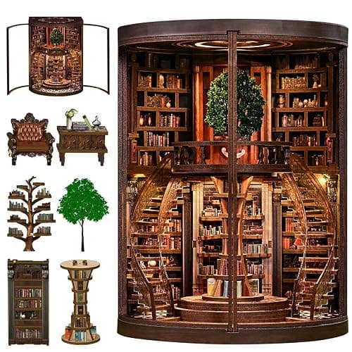 Book Nook,DIY Miniature Book Nook Kit for Adults and Teens,3D Wooden Tiny House for Family and Friends,Bookshelf Dollhouse Decor in Halloween/Christmas - Image 1