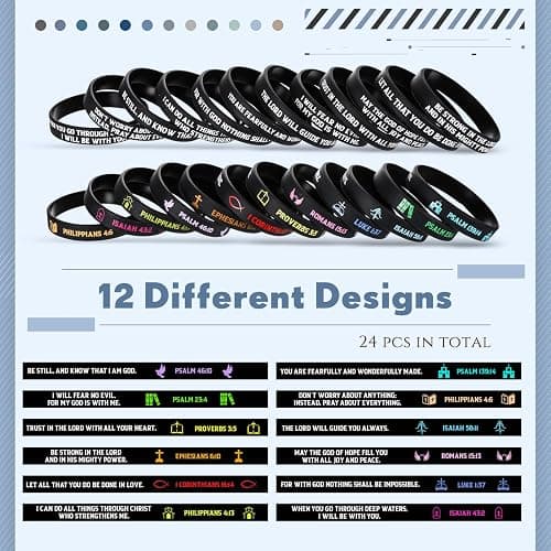 Ecation Bible Verses Bracelets Bulk Scripture Silicone Wristbands Inspirational Motivational Quote Rubber Wristbands Christian Bracelets for Easter Carnival Party Favors thumbnail 3