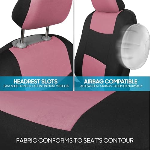 BDK PolyPro Car Seat Covers Full Set in Pink on Black, Front and Rear Split Bench Seat Covers for Cars, Easy to Install Car Seats Cover Set and Accessories for Auto Trucks Van SUV - Pink thumbnail 8
