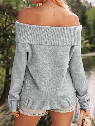 LILLUSORY Womens Off The Shoulder Sweater Oversized Batwing Sleeve Loose Pullover Sweaters Tops thumbnail 4