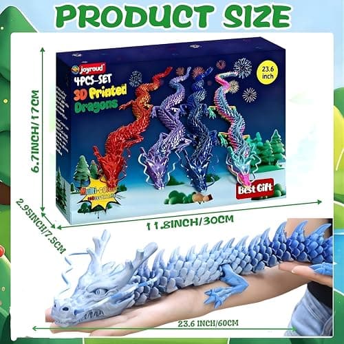 4 Pack 24 Inch Big 3D Printed Dragon Fidget Toys, Articulated Chinese Dragon Toy Figure with Gift Box, Creative Play, Home Desk Decor & Collectible Figurine, Birthday Gift for Kids, Teens & Adults (B) thumbnail 5
