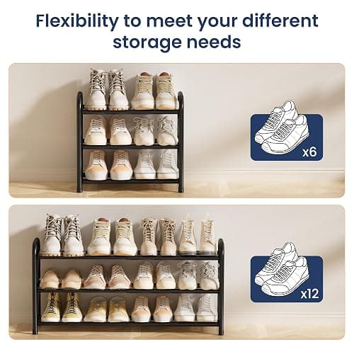 ENJOYBASICS Expandable Shoe Rack, 3 Tier Adjustable Shoe Organizer Shelf for Closet, Black Metal Free Standing Shoe Rack Storage for Small Space, Entryway | Adjustable, for Closet, Shoe Rack Storage, for Small Space, Entryway thumbnail 7