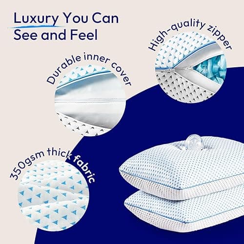 Adjustable Cooling Gel Memory Foam Pillows Queen Size for Sleeping 1 Pack,Firm Thick Bamboo Rayon Shredded Foam Bed Pillows for Side, Back, Stomach Sleepers Washable Breathable Pillowcase,College Dorm - White - Queen (Pack of 1) thumbnail 9