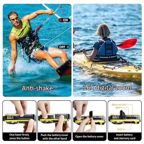 4K Digital Camera 16FT Underwater Camera with 32GB Card 64MP Autofocus Dual-Screen Selfie Waterproof Camera for Snorkeling Compact Floatable Point and Shoot Digital Camera 1250mAh Battery thumbnail 7