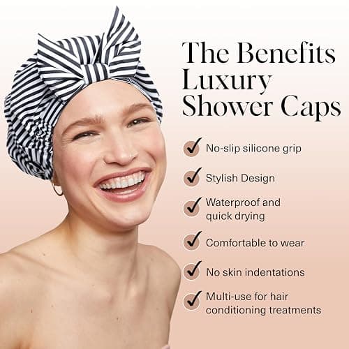 Kitsch Luxury Shower Caps for Women Reusable Waterproof - Large Shower Cap for Women and Men, Non-slip, Quick-dry Hair Cap for Long & Short Hair, Comfortable and Stylish Design - Stripe thumbnail 2