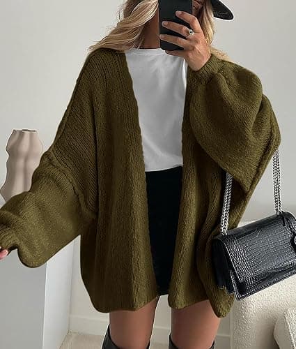 PRETTYGARDEN Womens Oversized Cardigan Sweaters 2026 Fall Long Lantern Sleeve Knit Open Front Lightweight Sweater thumbnail 3