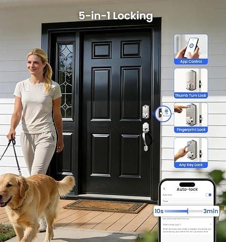 Veise VE017 Fingerprint Smart Door Lock, App Control, 8-in-1 Keyless Entry, Auto Lock, Emergency Power Port, Electronic Touchscreen Keypad, Biometric Smart Locks for Front Door, Satin Nickel thumbnail 6
