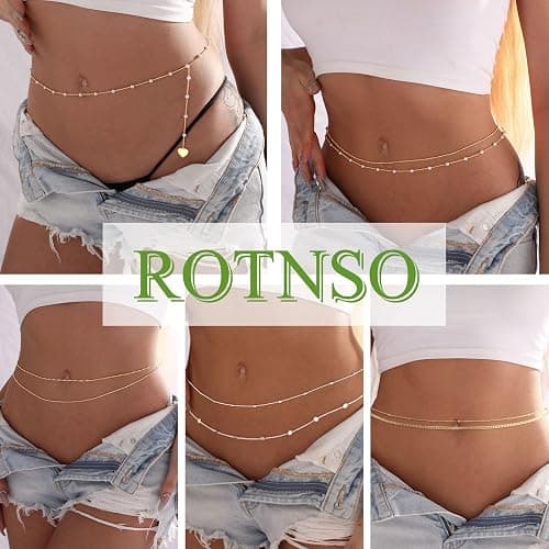 Rotnso 14K Gold Plated Body Chains Dainty Boho Layered Beach Waist Chain Adjustable Bikini Belly Chain Jewelry Accessories for Women Sexy thumbnail 6