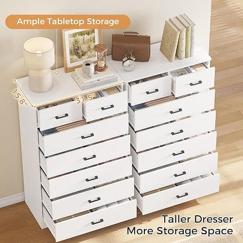 Hasuit Tall Dresser for Bedroom, White Large Chest of Drawers, 55.6'' High Dressers with 7 Drawers, Modern Wooden Vertical Storage Clothes Closet Organizer thumbnail 6