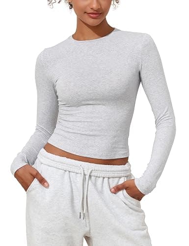 PrettyGuide Women's Cotton Jersey Long Sleeve Shirts Tight Fit Crewneck Crop Tops Basic Fall Going Out Y2K Tops thumbnail 2