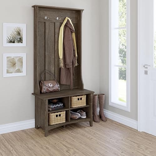 Bush Furniture Salinas Hall Tree with Shoe Storage Bench in Ash Brown thumbnail 2