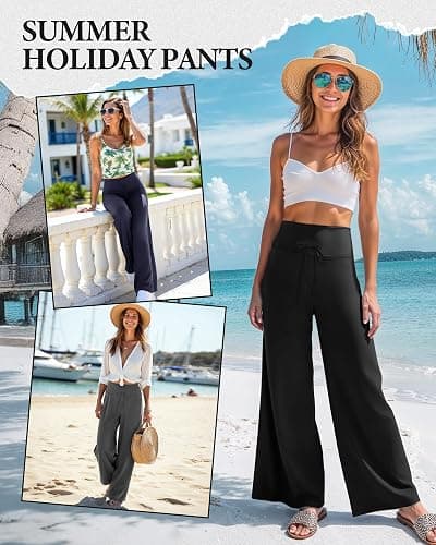 ZOOSIXX Soft Black Pajama Pants for Women, Wide Leg Comfy Casual Lounge Yoga Capri Pants 22'' / 30'' thumbnail 4