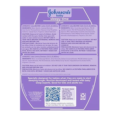 Johnson's Baby Sleepy Time Gift Set with Calming Bedtime Bath Wash, Lotion & Shampoo, Baby Bedtime Essentials with Relaxing NaturalCalm Aromas, Hypoallergenic & Paraben-Free, 3 Items thumbnail 7