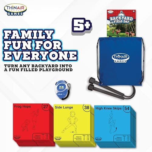 Playful Minds Backyard Field Day Obstacle Course Game – 27 Double-Sided Foam Challenge Tiles with 54 Kid-Friendly Exercises, Stopwatch, Jump Rope & Carry Bag – Outdoor Fitness Fun for Kids & Families thumbnail 3