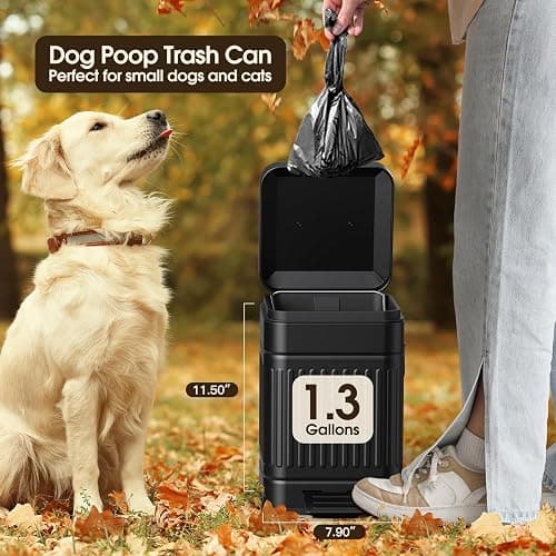 CEROELDA Small Trash Can with Lid-5L/1.3 Gal,Stainless Steel Outdoor Dog Poop Garbage Can-Farmhouse Retro Metal Waste Bin w/Step Pedal for Bathroom Bedroom Office-Soft Close-Black thumbnail 4