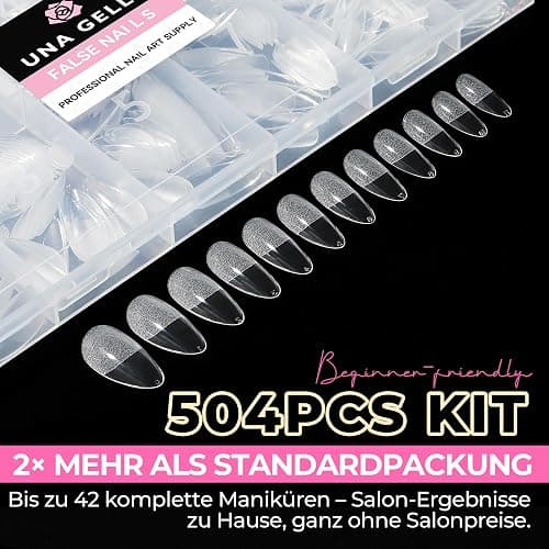 UNA GELLA Mandel Nail Tips, 504 Stück Gel Nagelspitzen Nagel Tips für Gelnägel Almond Full Cover Soft Gel Nails Tips für Acrylnägel & DIY Nagelkunst zu Hause 12 Größen thumbnail 7