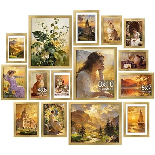 HappyHapi 15 Pack Gold Picture Frames Collage Wall Decor, Gallery Wall Frame Set for Mounting & Tabletop Display, Multi Sizes including 3pcs 8x10, 6pcs 5x7, 6pcs 4x6 - Image 1