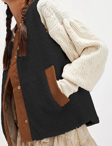 Bozanly Women's Fuzzy Fleece Vest Oversized Sleeveless Sherpa Warm Gilet Jacket Outerwear with Pockets thumbnail 3
