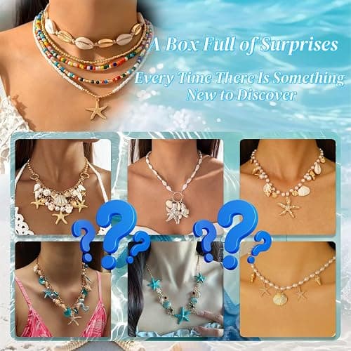 RRCJXLQDSF Ocean Mystery Jewelry Jar, Boho Style Surprise Box Mystery Jars Full of Jewelry (Necklace, Bracelets, Earrings, Rings) Romance From The Ocean Accessories for Women (10 Random Pieces) thumbnail 5