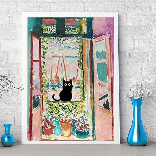 GemZono Adult 5D Diamond Painting Kits - 4 Pieces, Round Diamond Arts Painting Kit, DIY Beginner Black Cat Diamond Art Kit, Matisse Van Gogh Living Room Bedroom Decoration (11.8x15.7) thumbnail 5