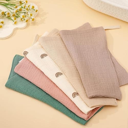 GSrenyu 5 Pack Muslin Squares Baby Muslin Cloths Burp Cloths - Natural Cotton Wipes, Essentials for Newborn Wiping, Bathing, Feeding - White,pink,blue,dark Pink,brown thumbnail 7