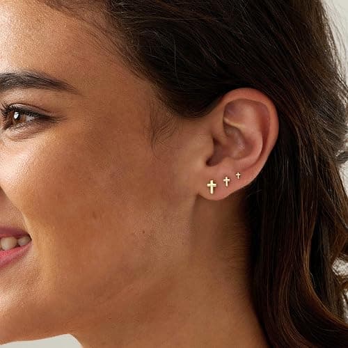 GUOKE 3 Pair Tiny Flat Back Earrings for Women - 14K Gold/White Gold Plated Cute Small Screw Flatback Stud Earring, Everyday Wear thumbnail 4