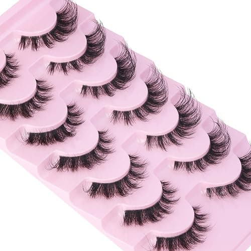 EYDEVRO False Eyelashes Wispy Lashes D Curl Cat Eye Lashes Fluffy Lashes | Clear Band Natural Look Fox Eye Fake Lashes Manga Faux Mink Strip Lashes 7 Pairs Pack thumbnail 6