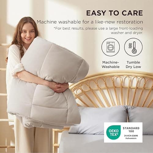 Bedsure Comforter Duvet Insert - Quilted Comforters Queen Size, All Season Duvet, GentleSoft Down Alternative Bedding, with 8 Tabs, Gifts for Women/Men, Linen, Queen 88 x 88 Inches thumbnail 5