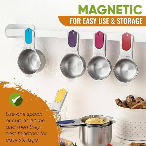 Spring Chef Magnetic Measuring Cups & Spoons Set, Patented, Strong N45 Magnets, Heavy Duty Stainless Steel Fits in Spice Jars for Baking & Cooking, BPA Free, Set of 15 with Leveler, Multicolor thumbnail 5