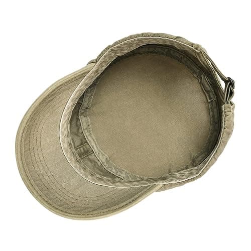 VOBOOM Men Washed Cotton Cadet Army Cap Vintage Flat Hat | Vintage Flat Top Design, Light Denim Cotton, Casual Military Style Hat thumbnail 6