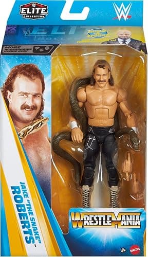 Mattel WWE Elite Collection Action Figure & Accessories, Premium Live Event Jake “The Snake” Roberts Set, Wrestlemania with Sam Roberts Build-A-Figure Parts thumbnail 3