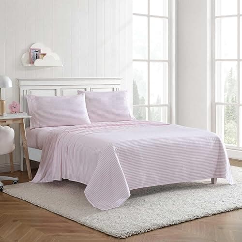 Eddie Bauer Kids - Twin XL Sheets, Stain-Resistant Toddler Bedding with Matching Sham(s), Super Soft, Ideal Girl Room Essentials (Little Stripe Pink, Twin XL) thumbnail 2